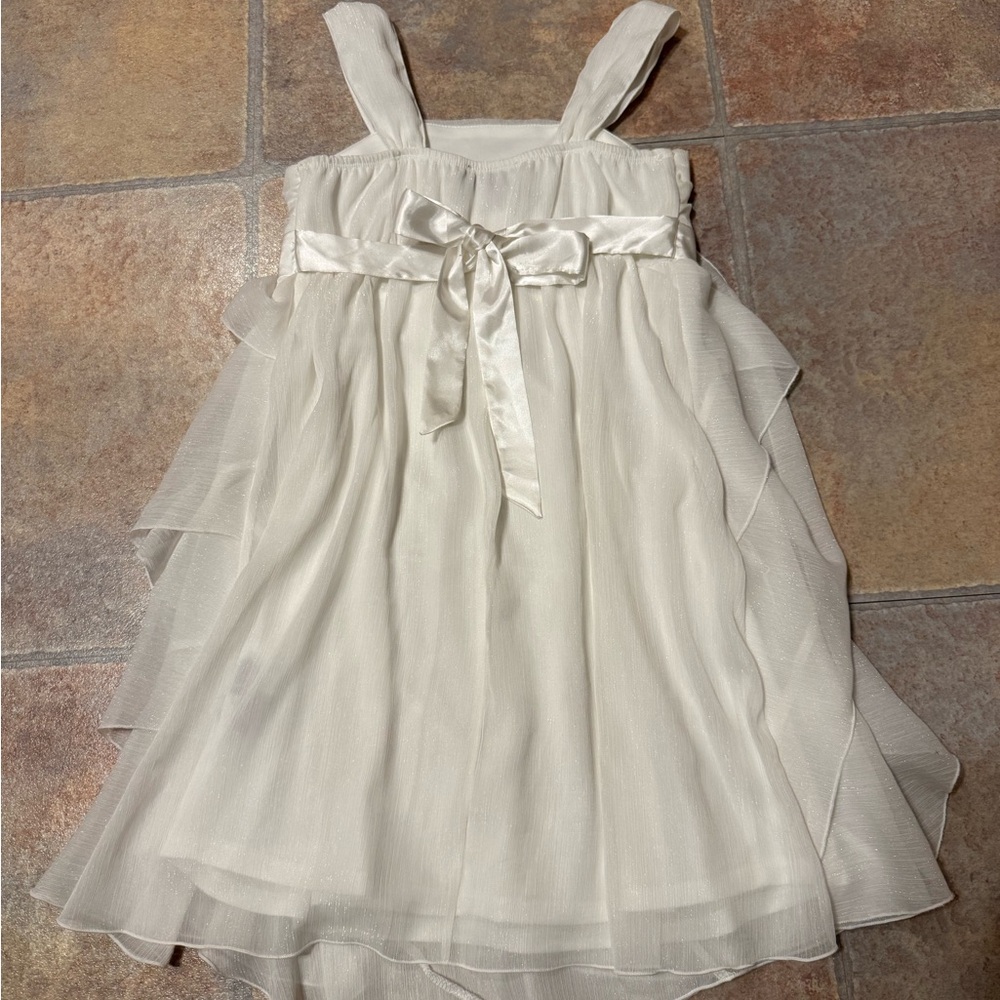 Iz Byer Ivory Layered Kids Dress with Brooch - Picture 4 of 4